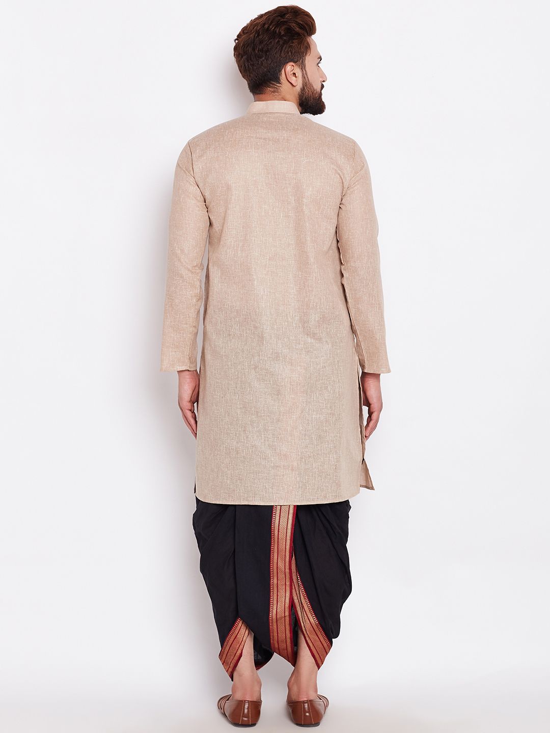 SOJANYA Men Beige Solid Straight Kurta