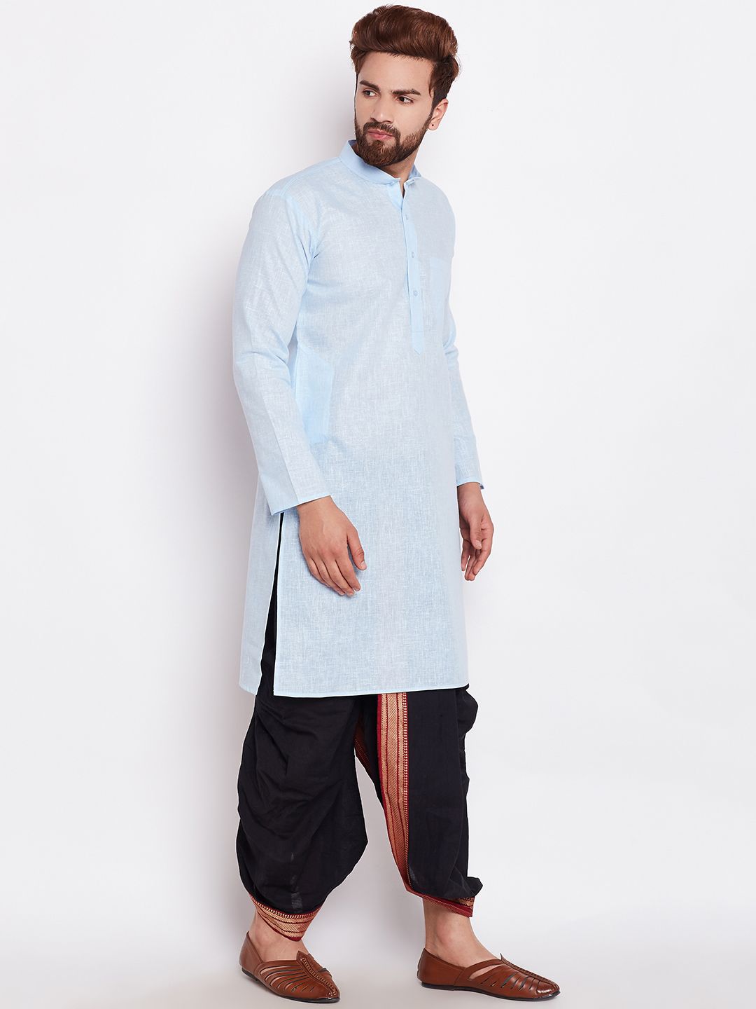 SOJANYA Men Turquoise Blue Solid Kurta Lurus