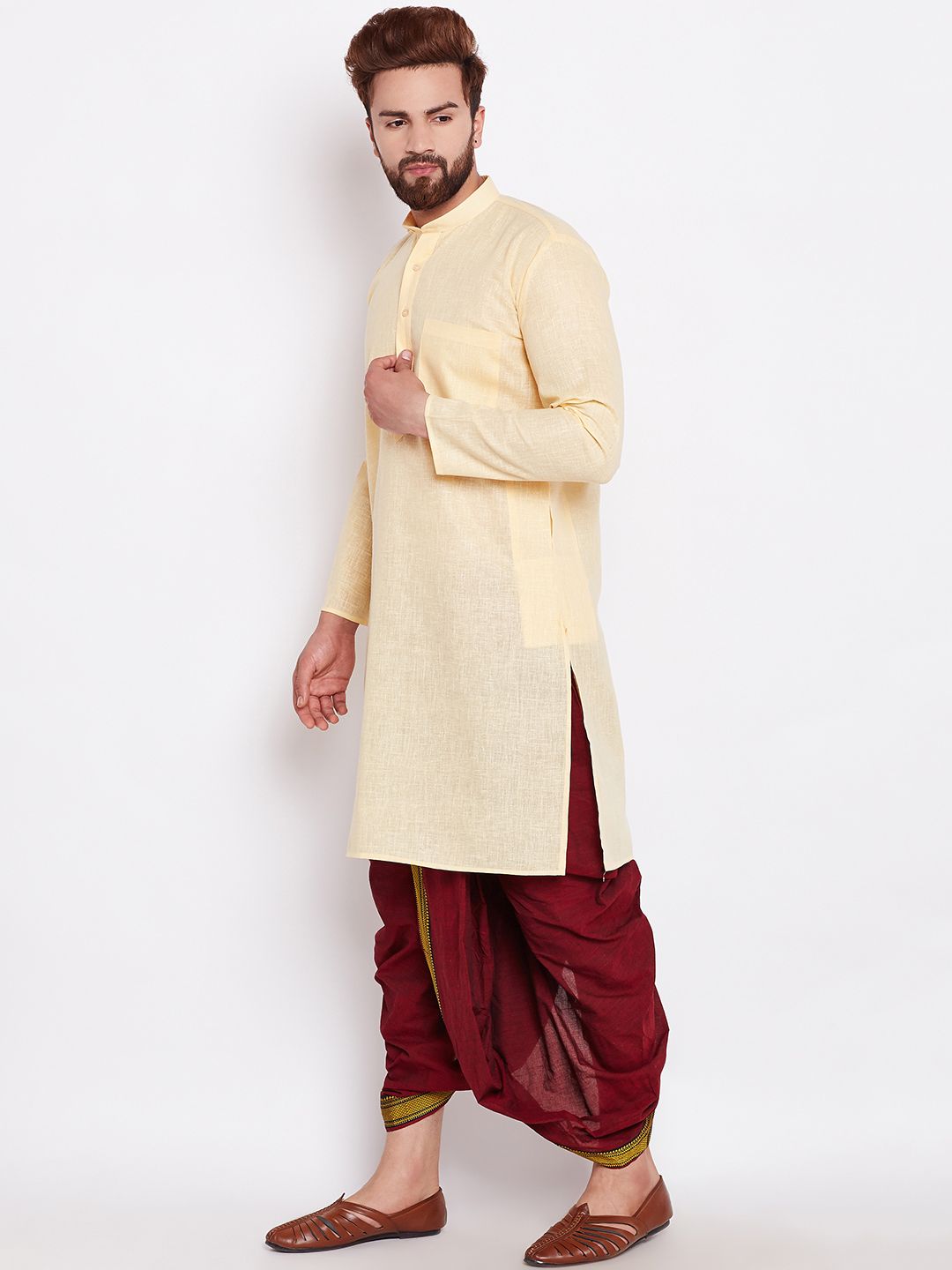 SOJANYA Lelaki Kuning Solid Kurta Lurus