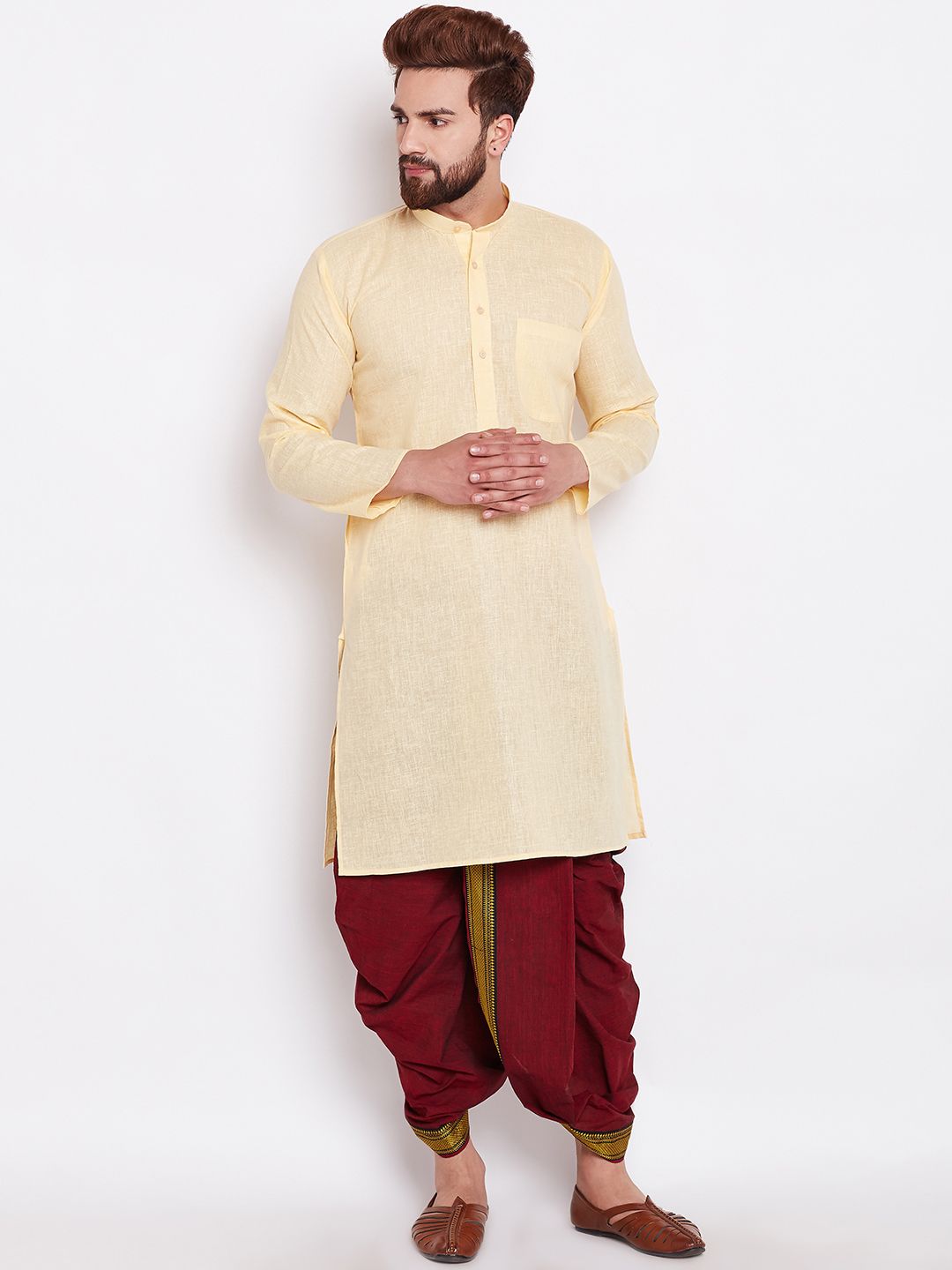 SOJANYA Lelaki Kuning Solid Kurta Lurus