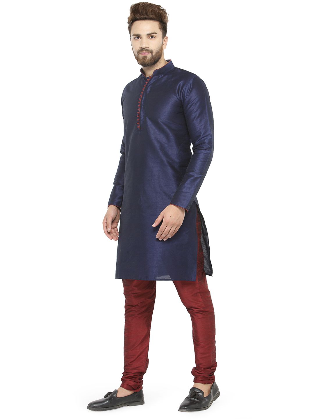 SOJANYA Lelaki Navy Blue Solid Kurta Lurus