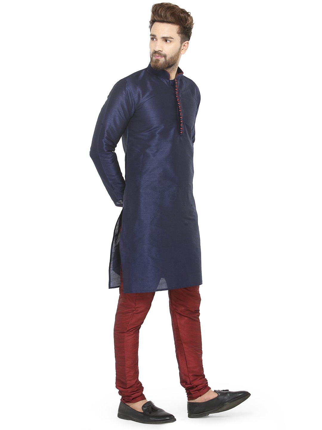 SOJANYA Lelaki Navy Blue Solid Kurta Lurus