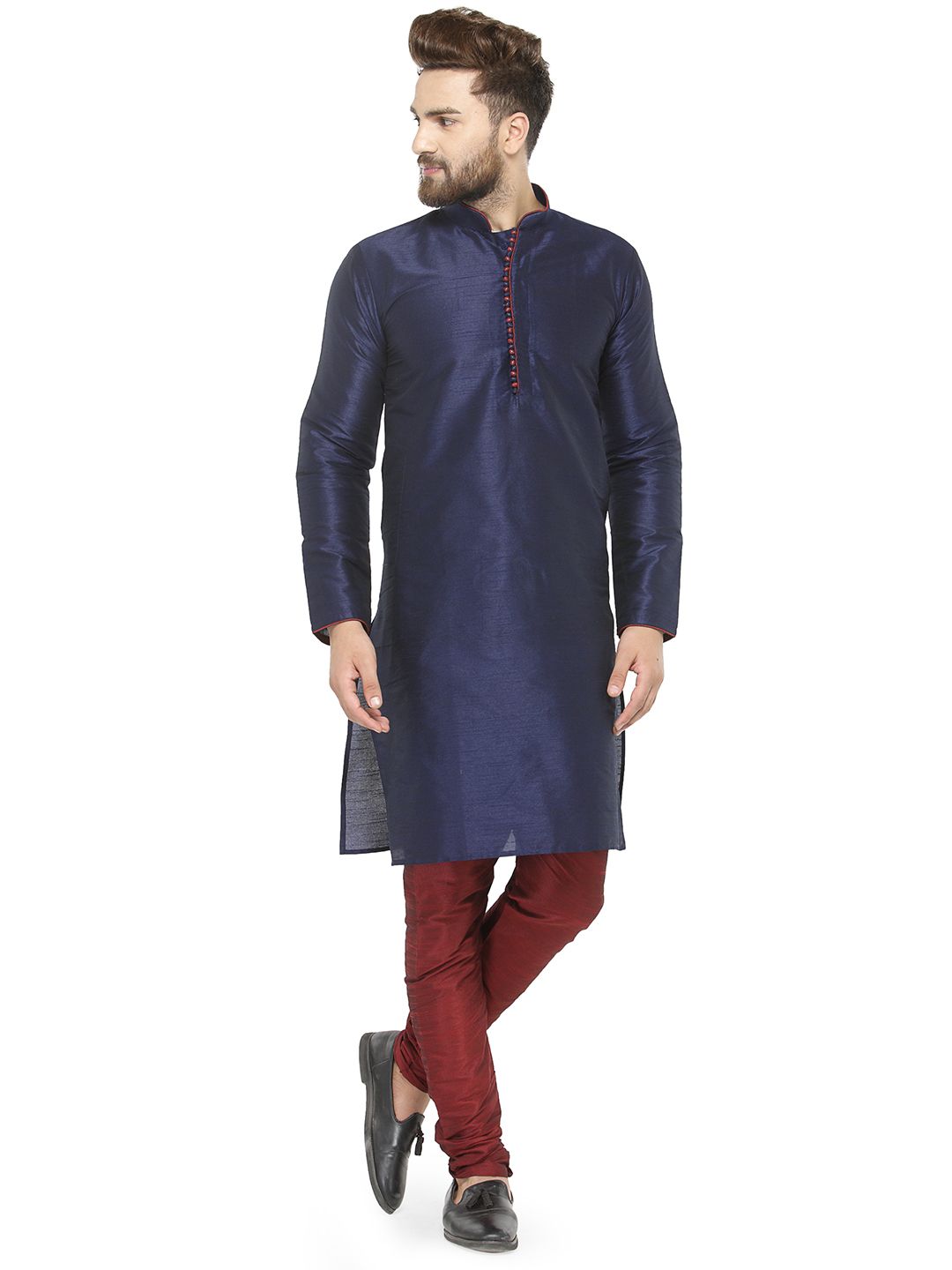 SOJANYA Lelaki Navy Blue Solid Kurta Lurus