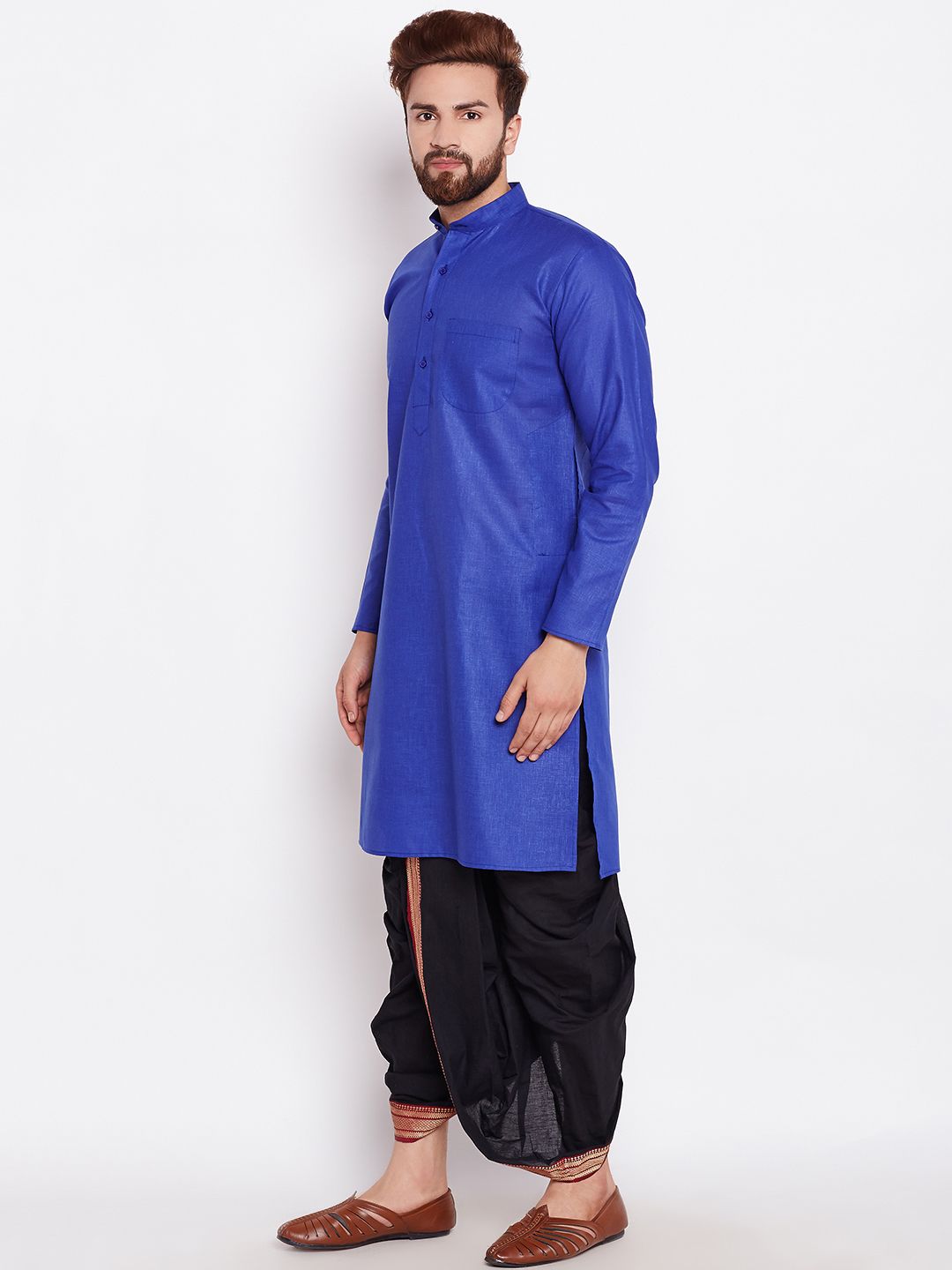SOJANYA Men Blue Solid Straight Kurta