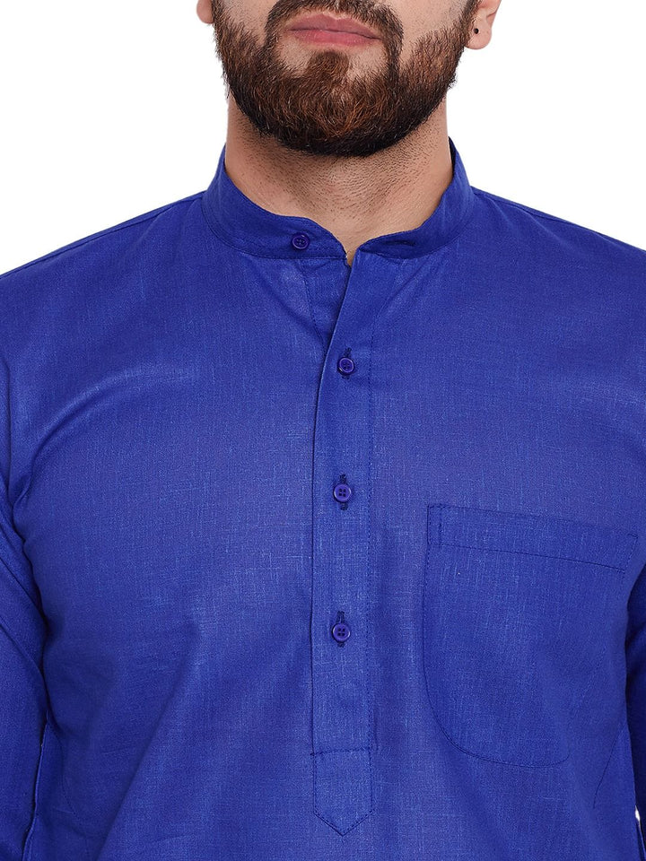SOJANYA Men Blue Solid Straight Kurta