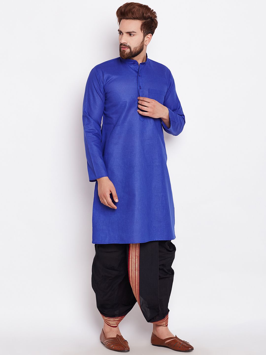 SOJANYA Men Blue Solid Straight Kurta