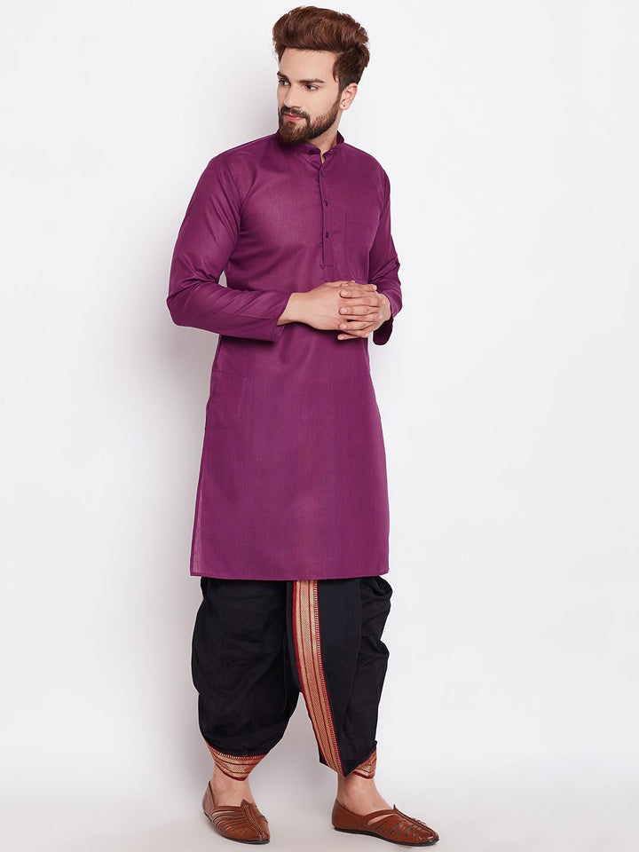 SOJANYA Lelaki Ungu Solid Kurta Lurus