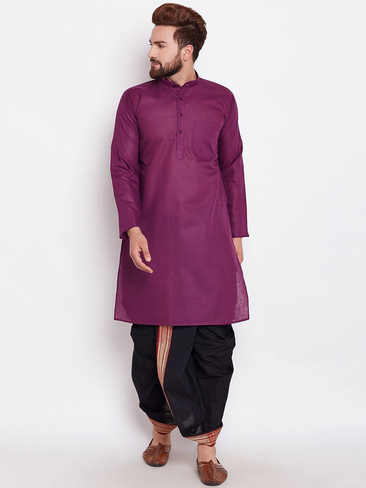 SOJANYA Lelaki Ungu Solid Kurta Lurus