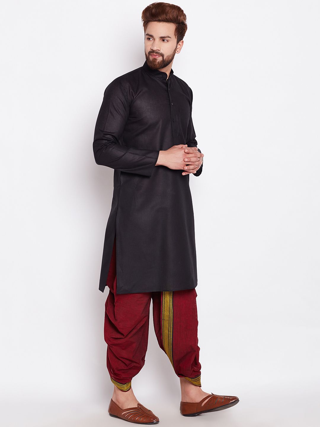 SOJANYA Lelaki Hitam Solid Kurta Lurus