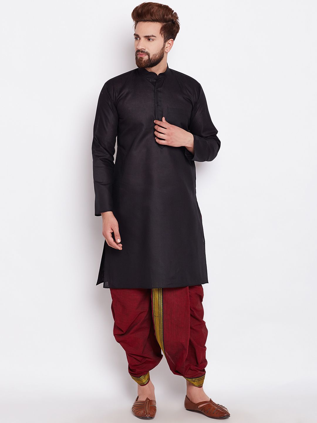 SOJANYA Lelaki Hitam Solid Kurta Lurus