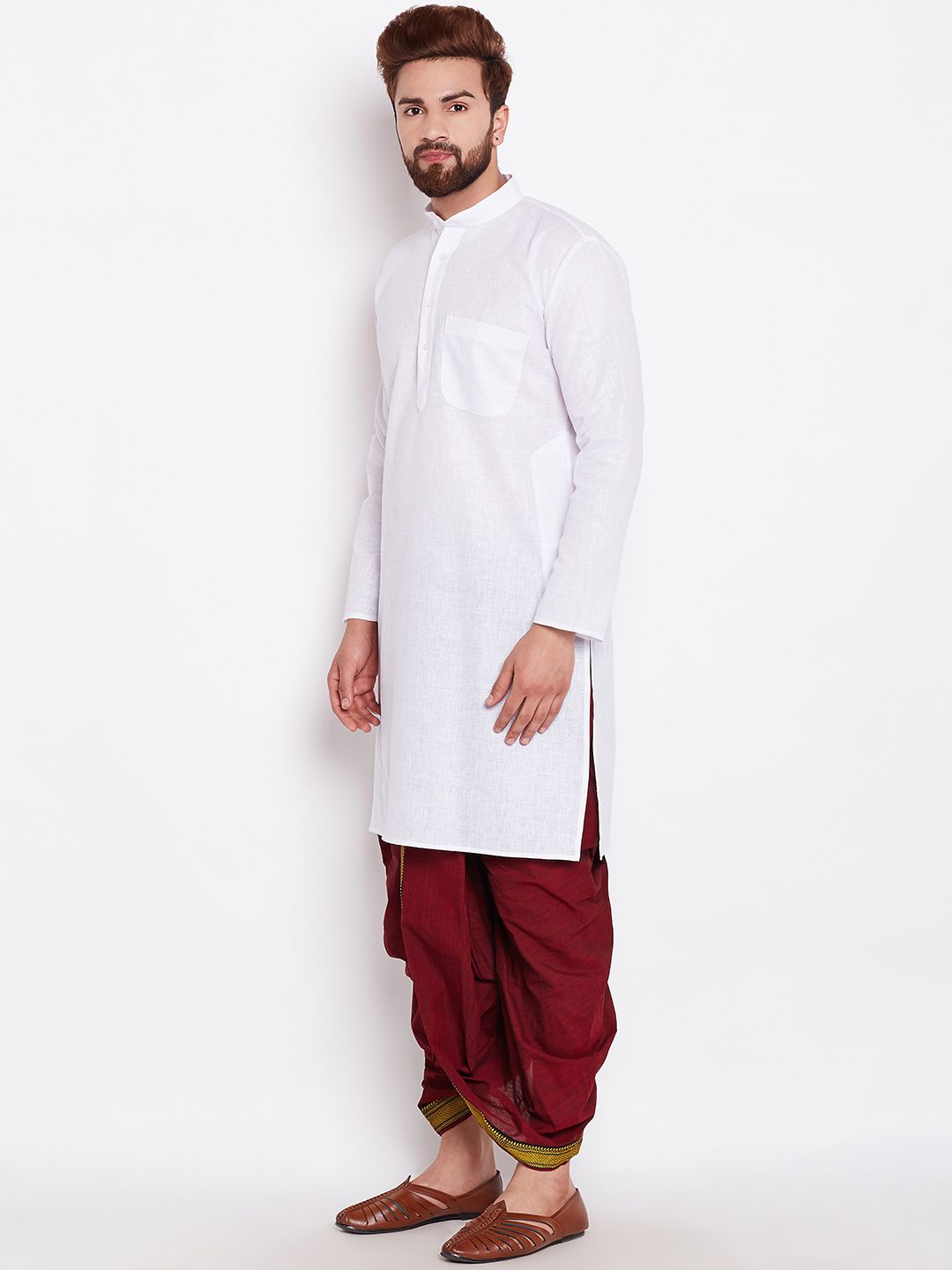 SOJANYA Men White Solid Straight Kurta