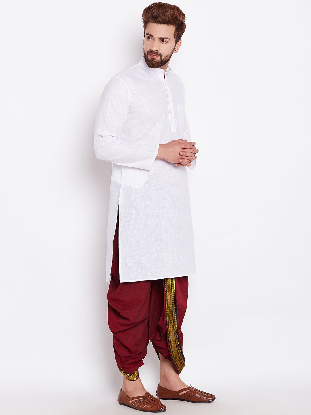 SOJANYA Men White Solid Straight Kurta