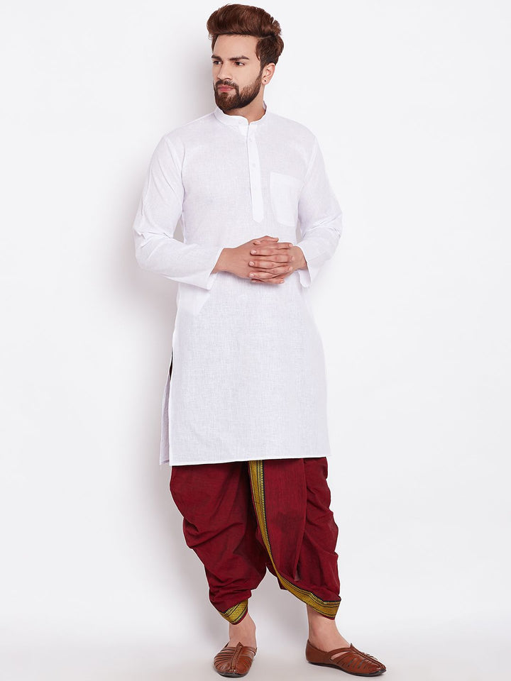 SOJANYA Men White Solid Straight Kurta