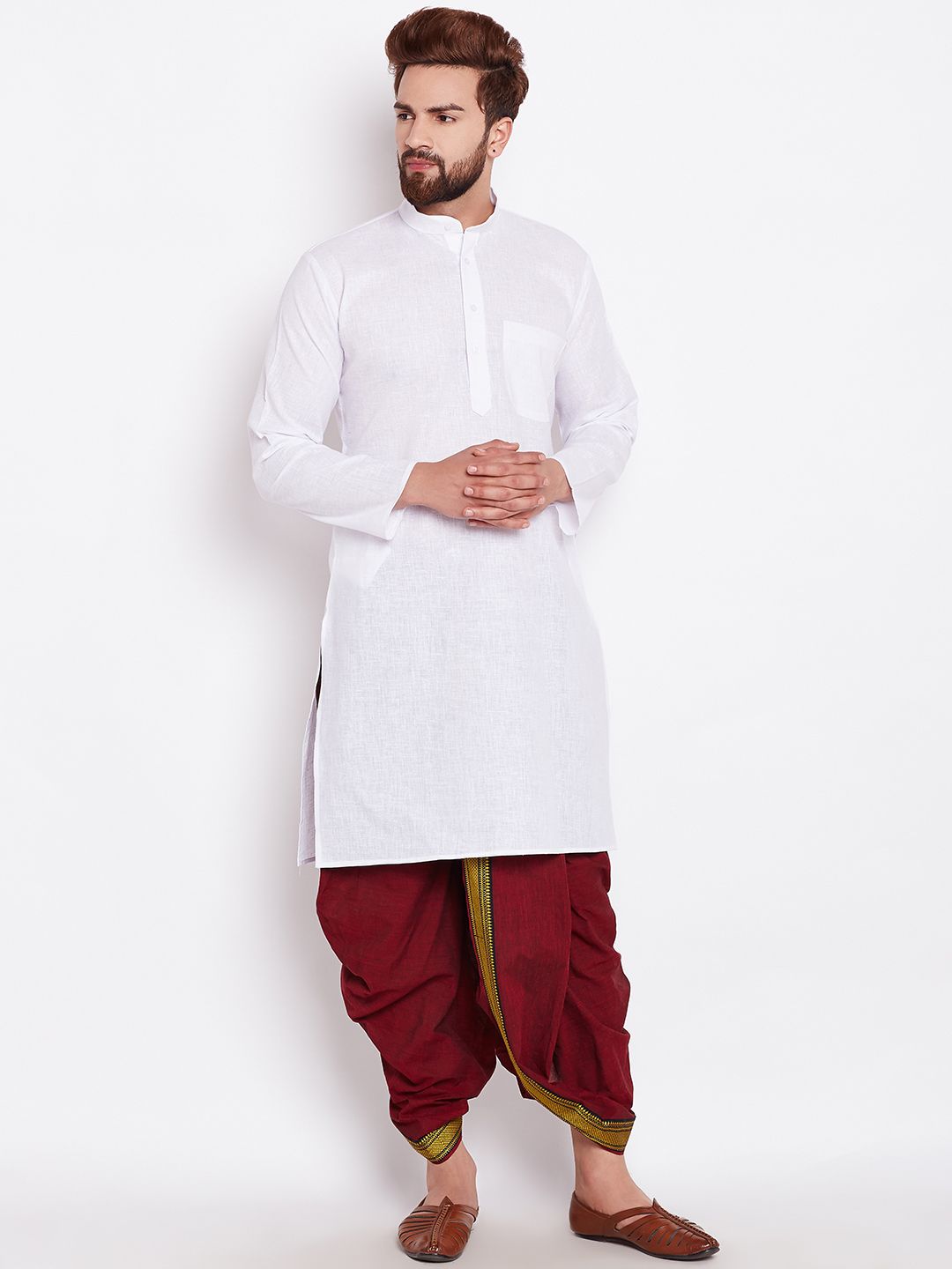 SOJANYA Men White Solid Straight Kurta
