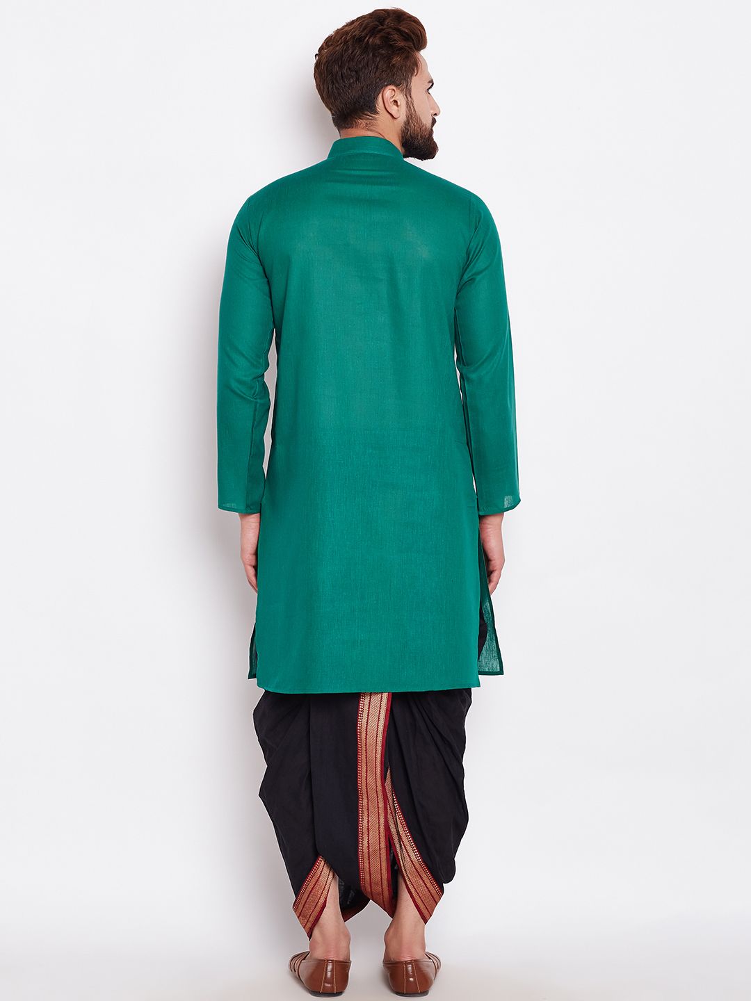 SOJANYA Men Green Solid Straight Kurta