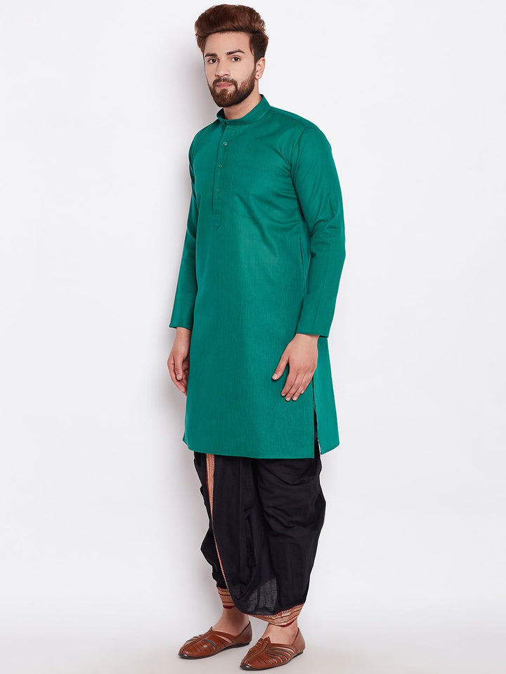 SOJANYA Men Green Solid Straight Kurta