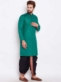 SOJANYA Men Green Solid Straight Kurta