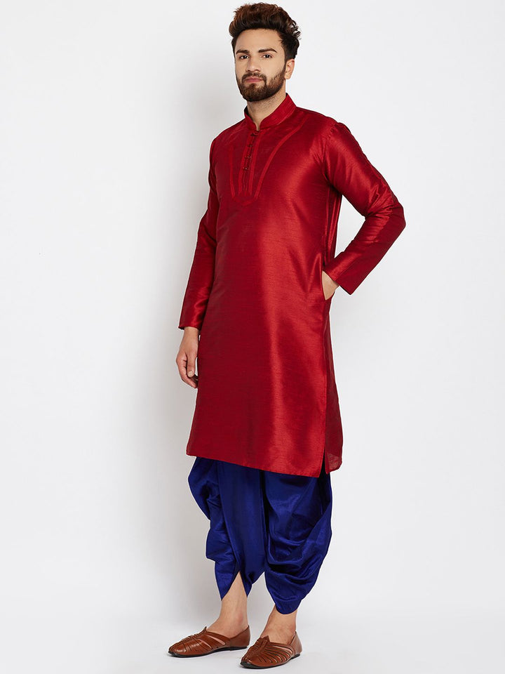 SOJANYA Men Maroon Solid Straight Kurta