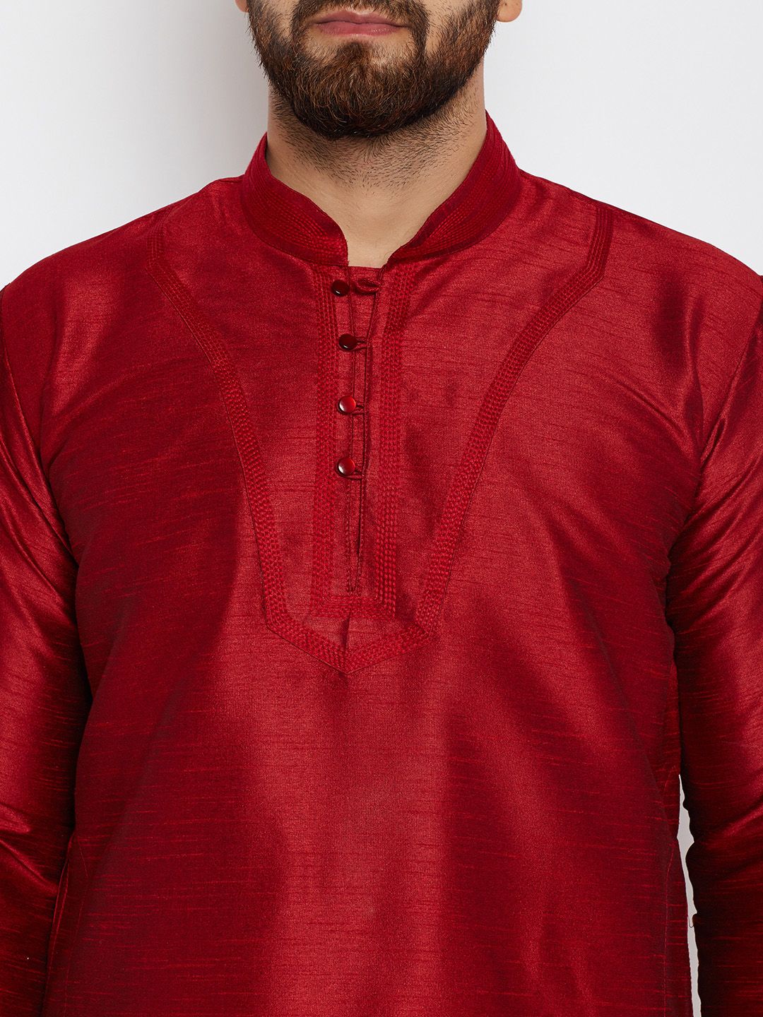 SOJANYA Men Maroon Solid Straight Kurta
