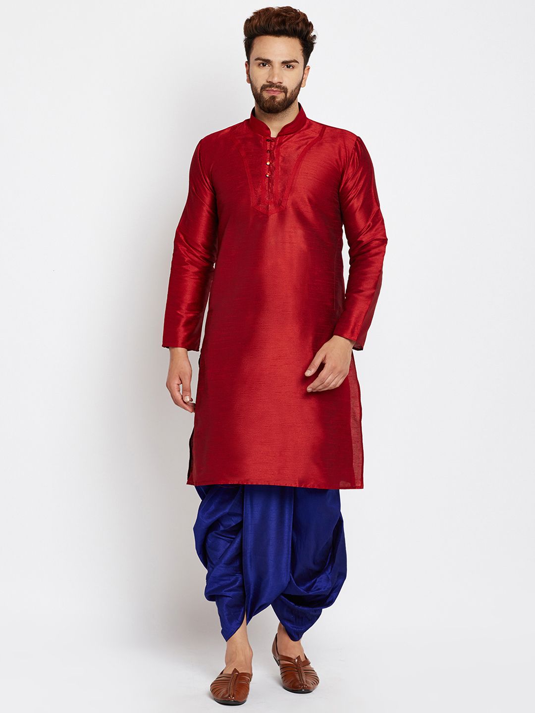 SOJANYA Men Maroon Solid Straight Kurta