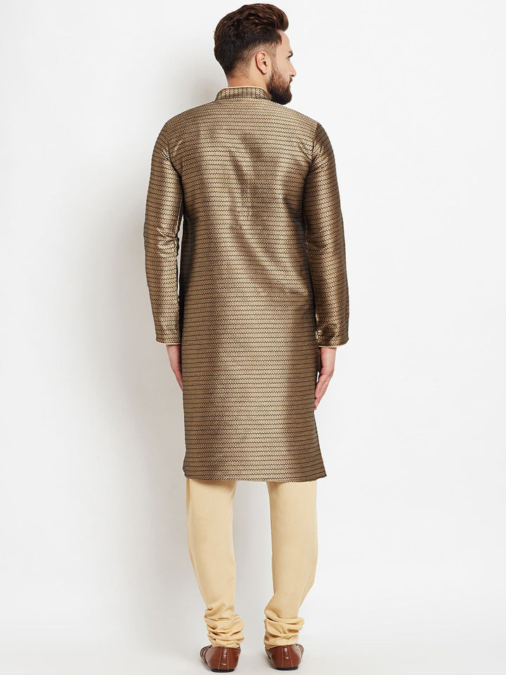 SOJANYA Men Gold-Toned & Black Woven Design Straight Kurta