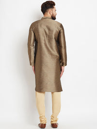 SOJANYA Men Gold-Toned & Black Woven Design Straight Kurta