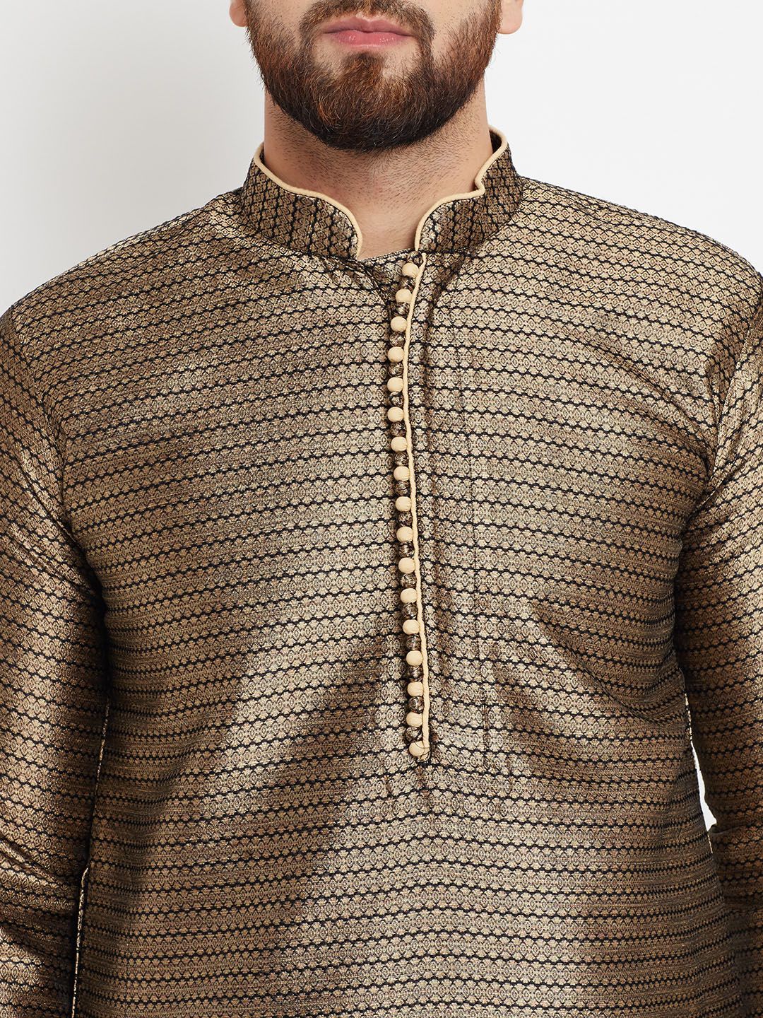 SOJANYA Men Gold-Toned & Black Woven Design Straight Kurta