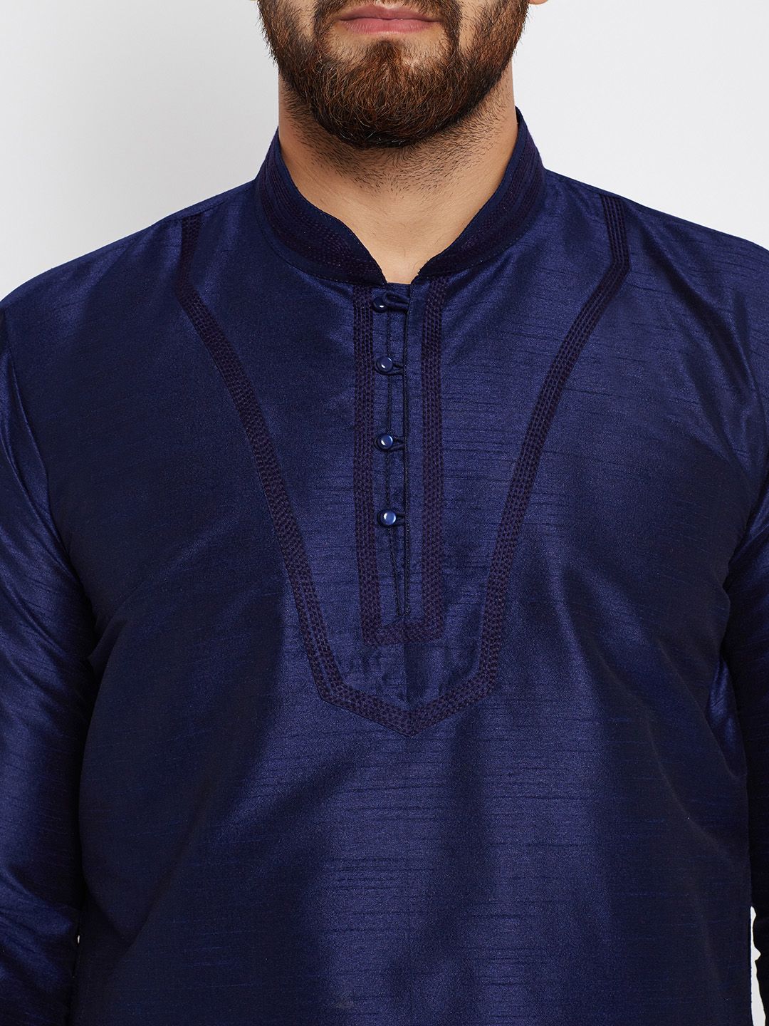 SOJANYA Lelaki Navy Blue Solid Kurta Lurus