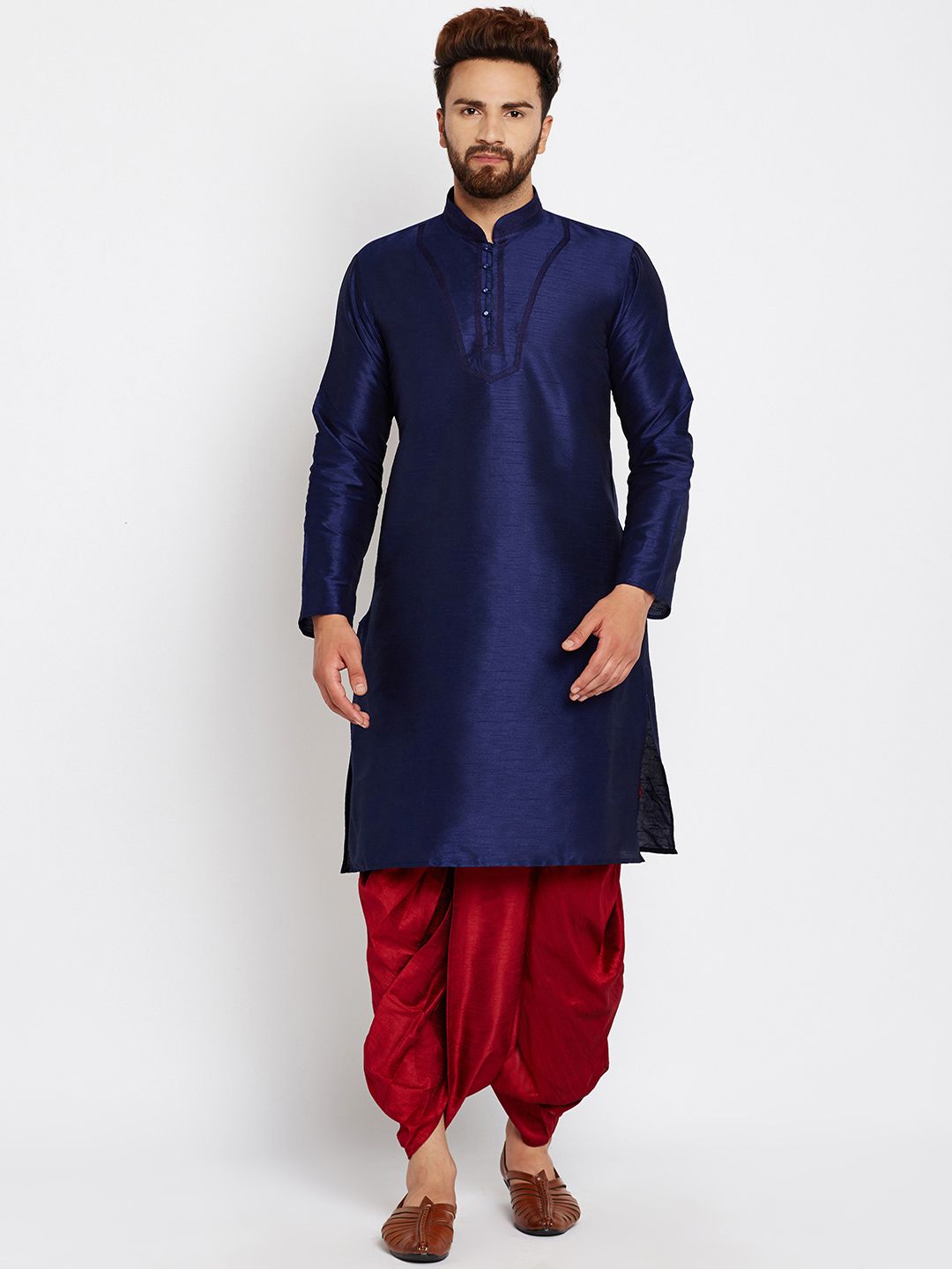 SOJANYA Lelaki Navy Blue Solid Kurta Lurus