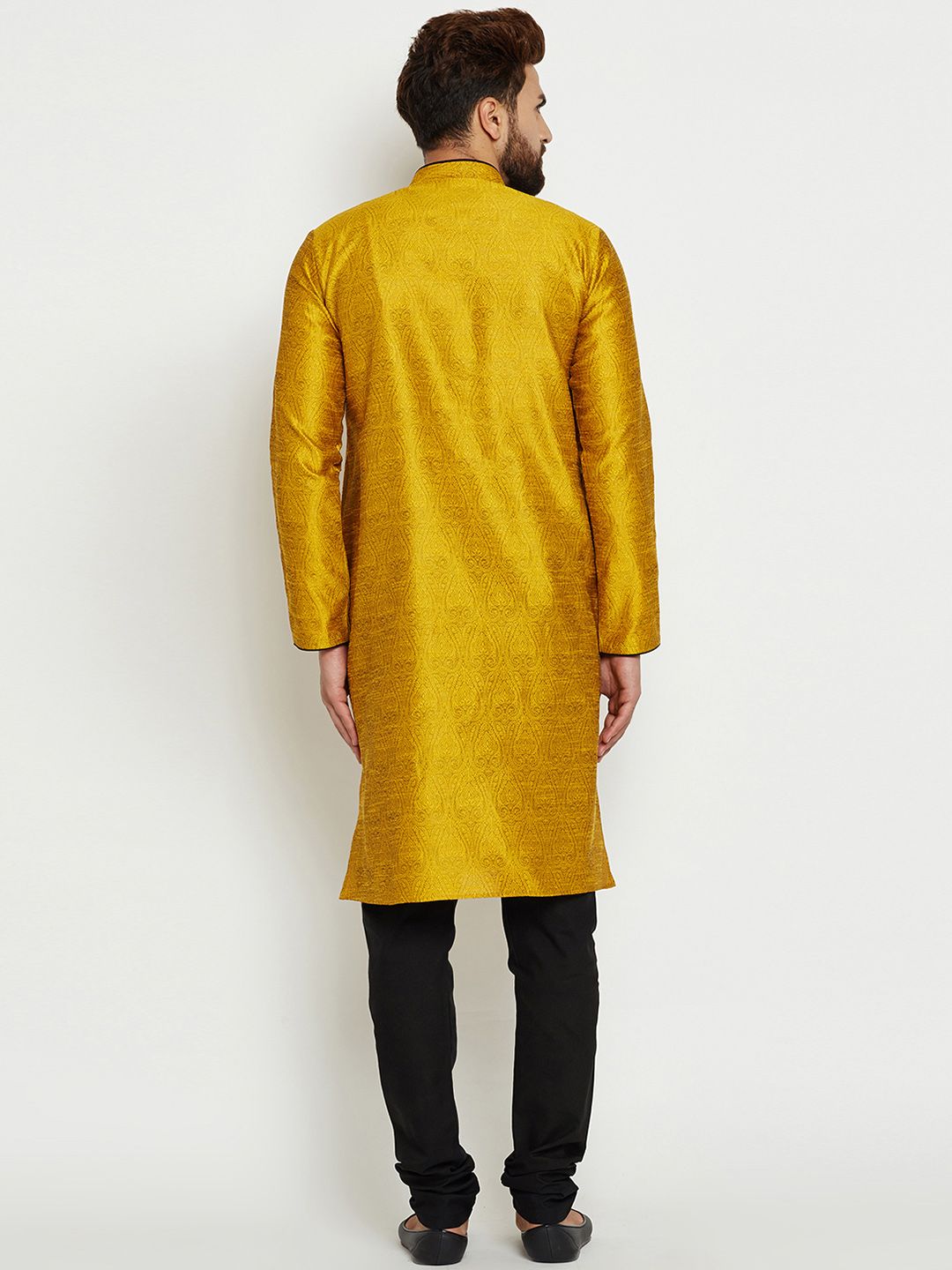 SOJANYA Men Gold & Black Printed Straight Kurta