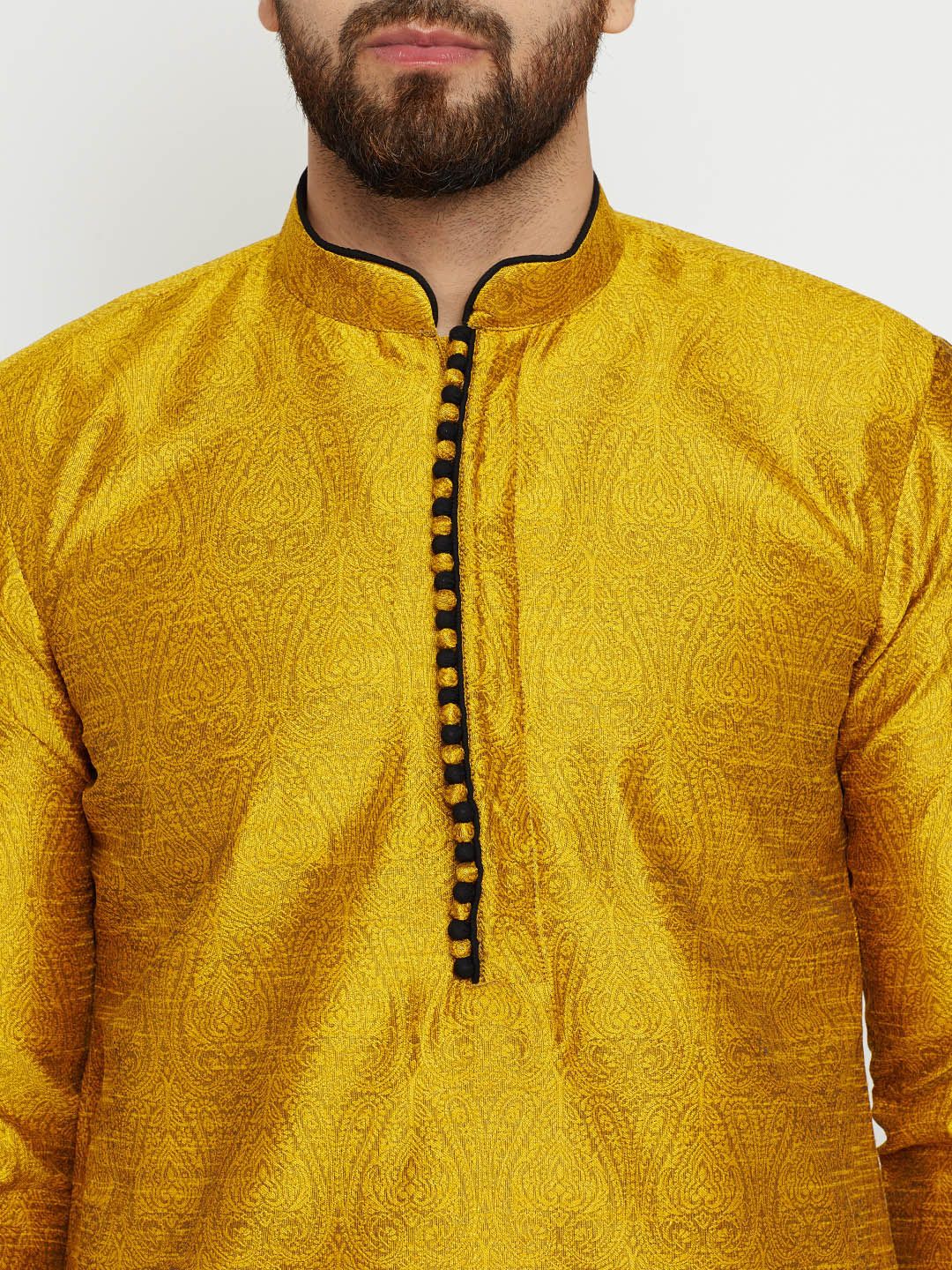 SOJANYA Men Gold & Black Printed Straight Kurta