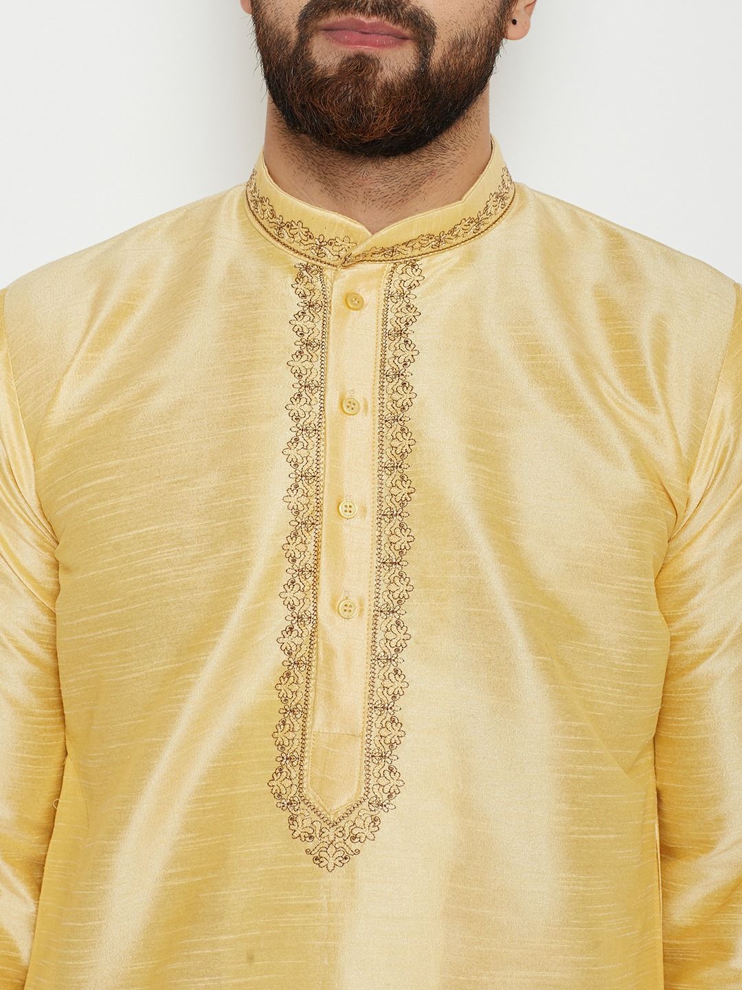 SOJANYA Kurta Lurus Pepejal Berwarna Emas Lelaki