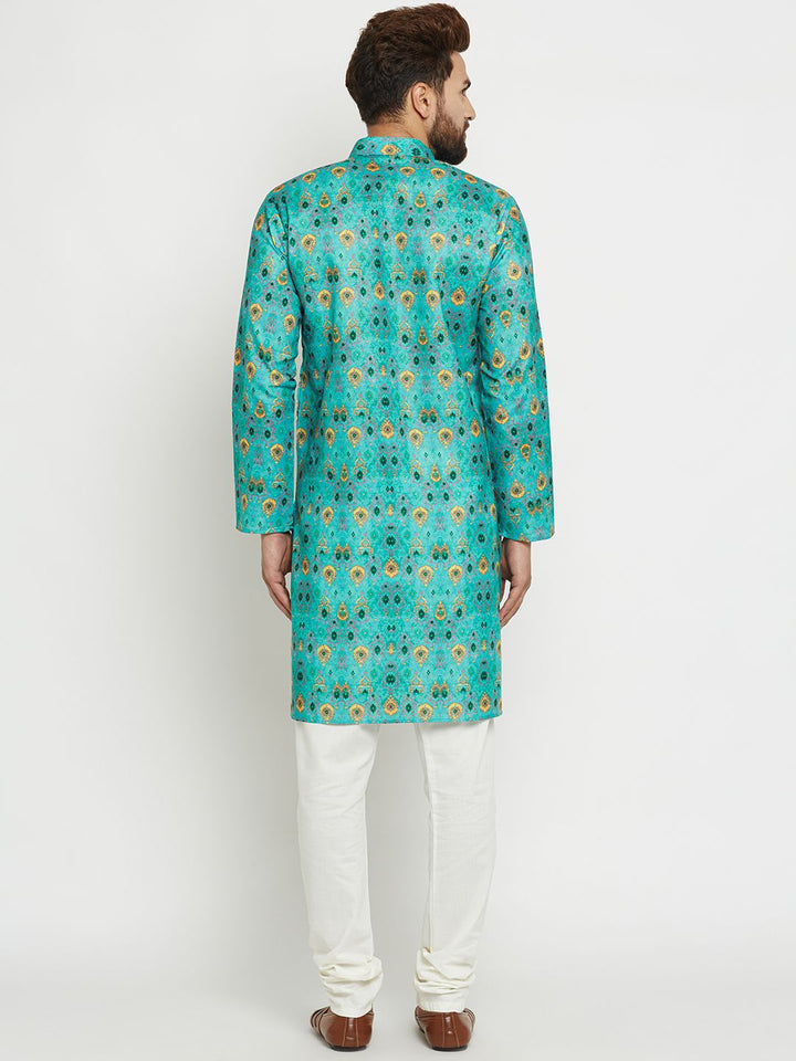 SOJANYA Men Green Printed Straight Kurta