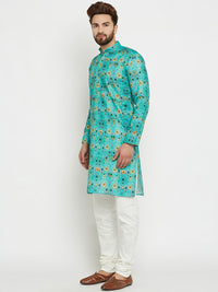 SOJANYA Men Green Printed Straight Kurta
