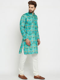 SOJANYA Men Green Printed Straight Kurta