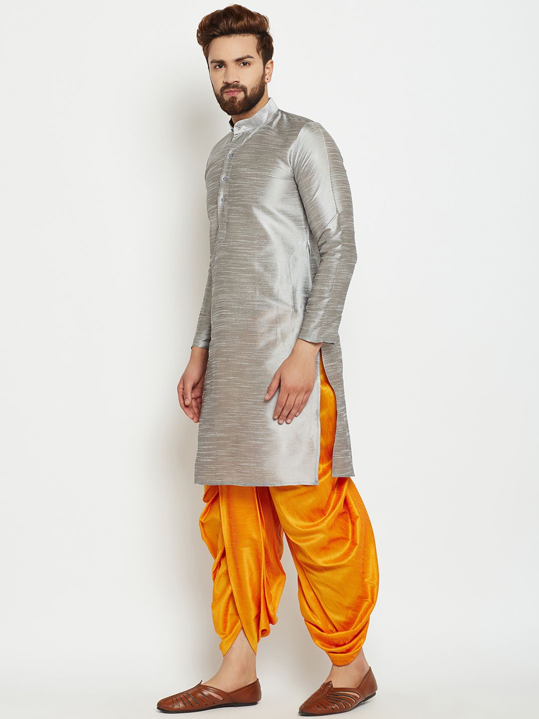 SOJANYA Men Grey Solid Straight Kurta