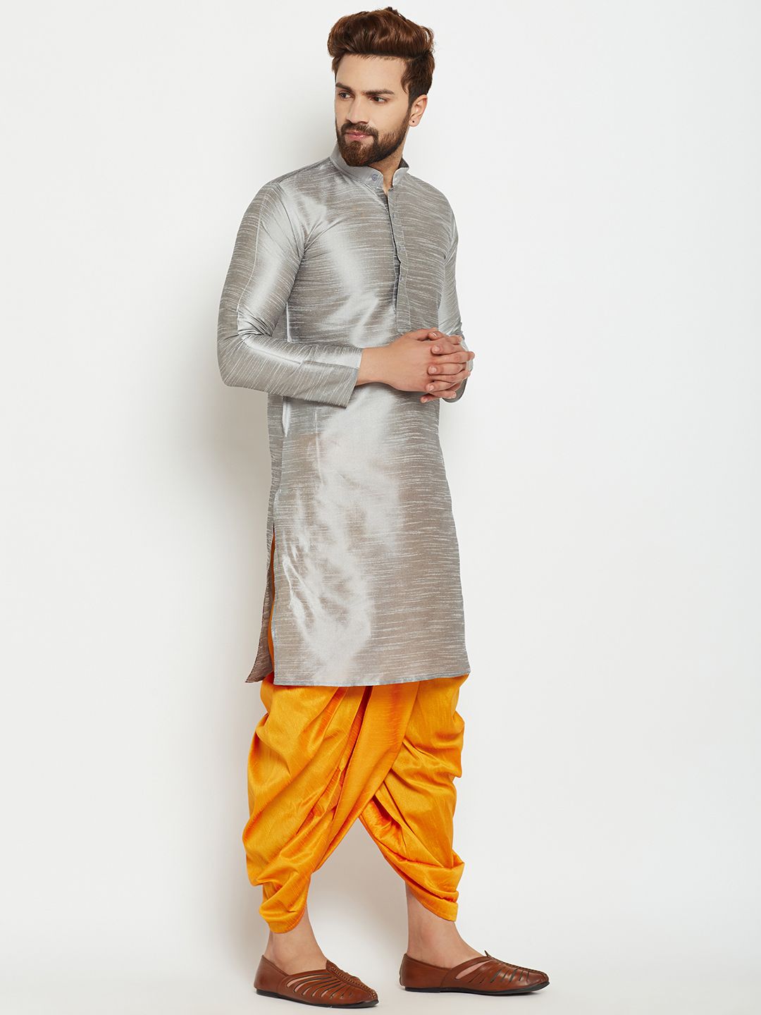 SOJANYA Lelaki Grey Solid Kurta Lurus