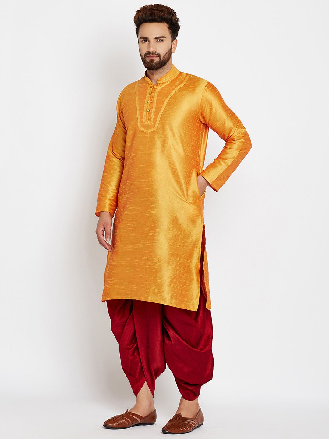 SOJANYA Lelaki Mustard Kurta Lurus Padat