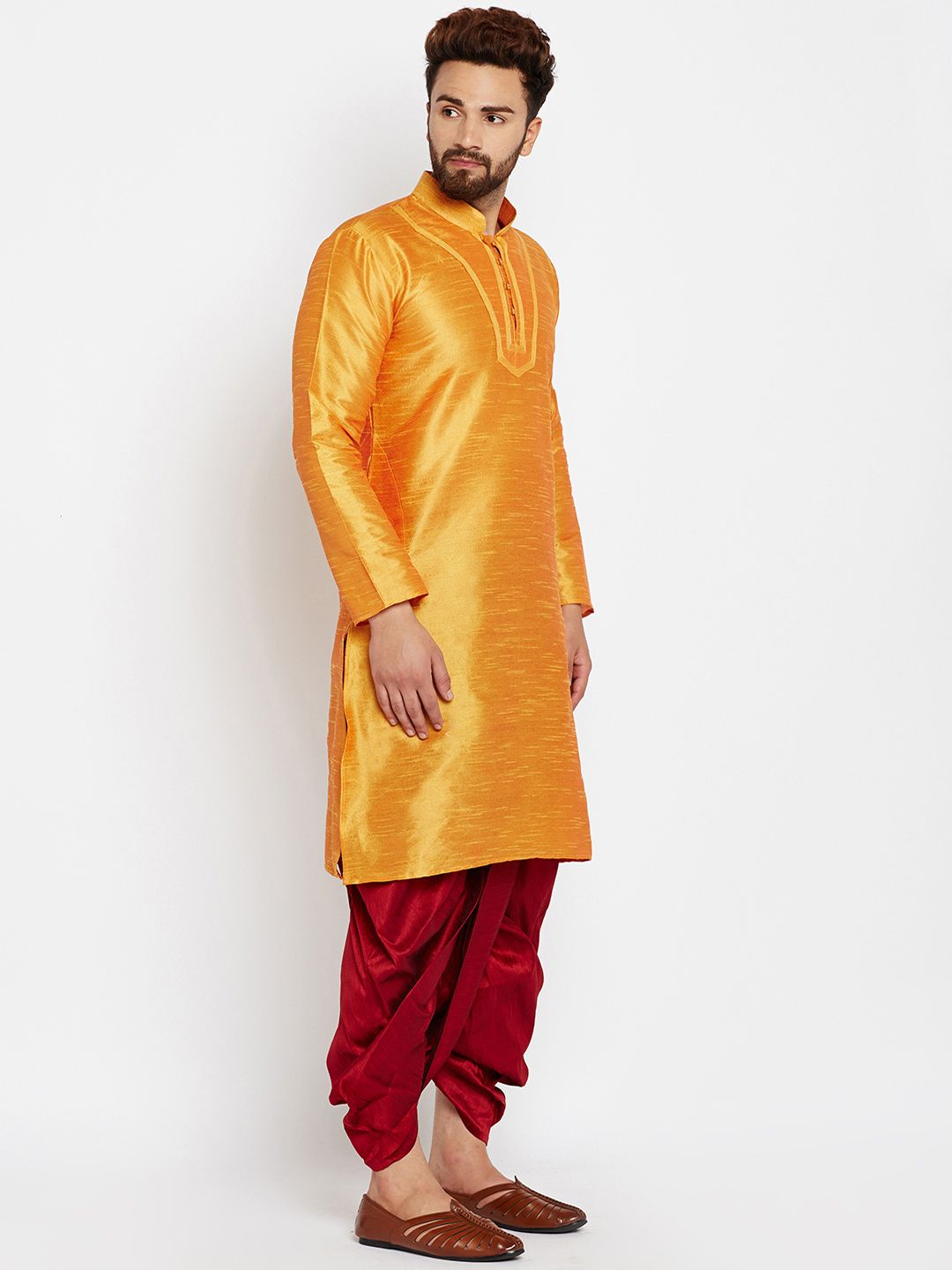 SOJANYA Lelaki Mustard Kurta Lurus Padat