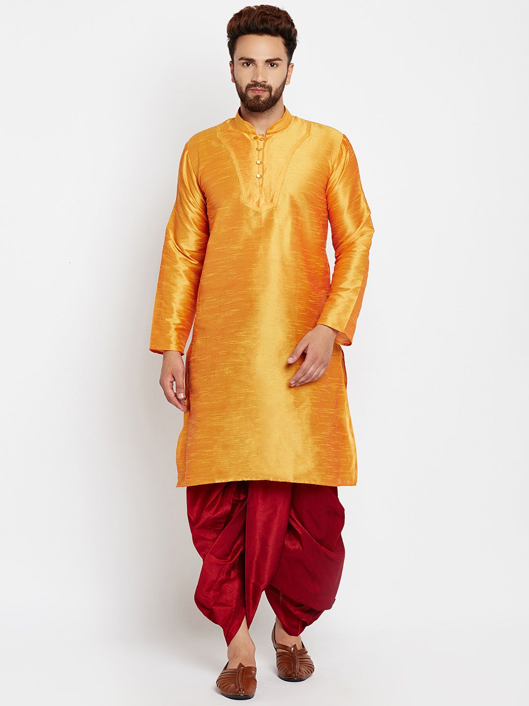 SOJANYA Lelaki Mustard Kurta Lurus Padat