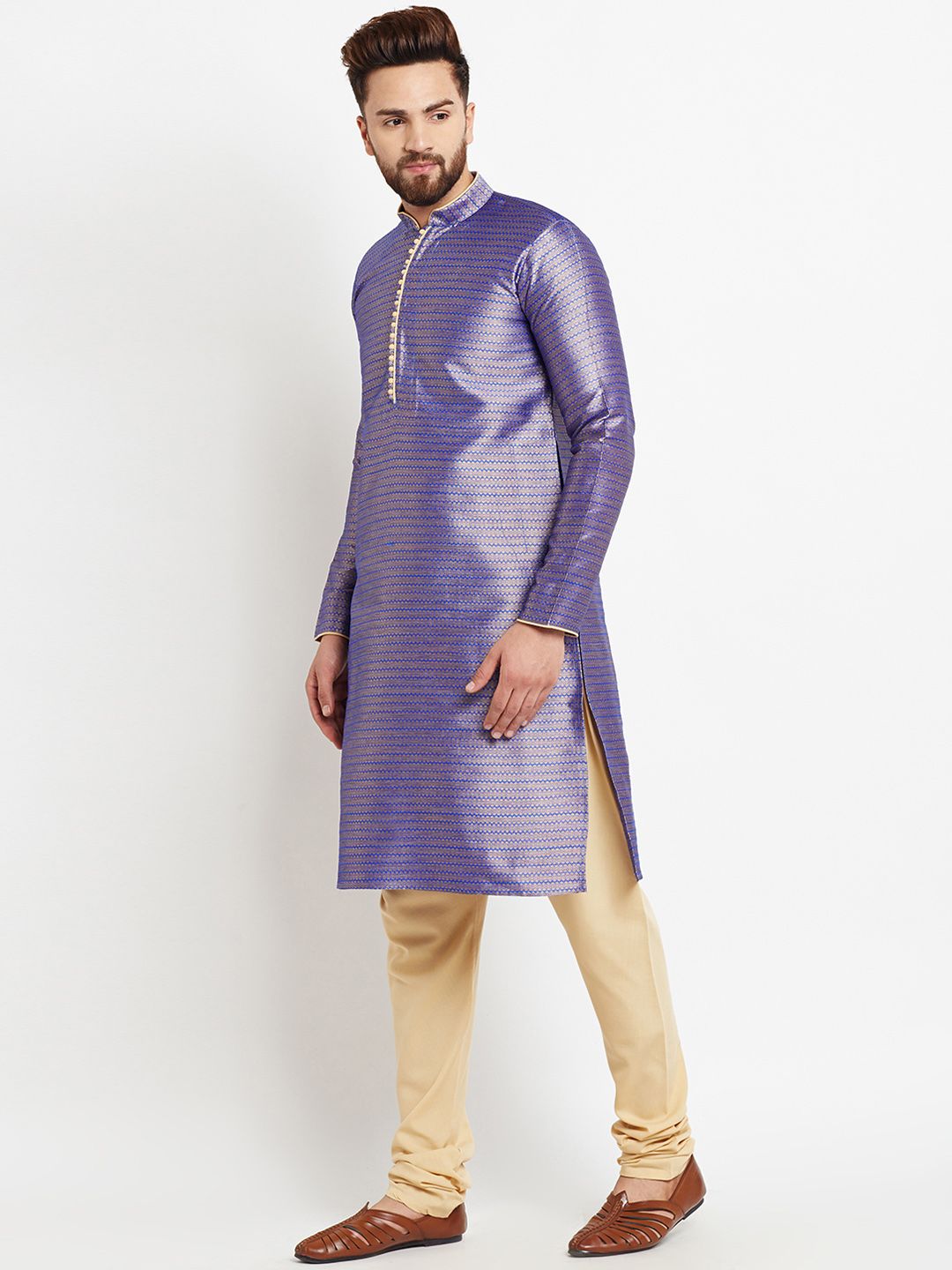 SOJANYA Men Blue Solid Straight Kurta