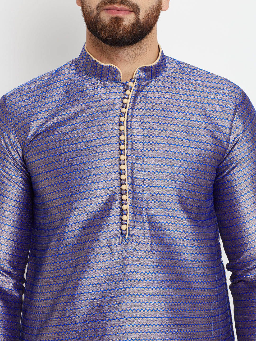 SOJANYA Men Blue Solid Straight Kurta
