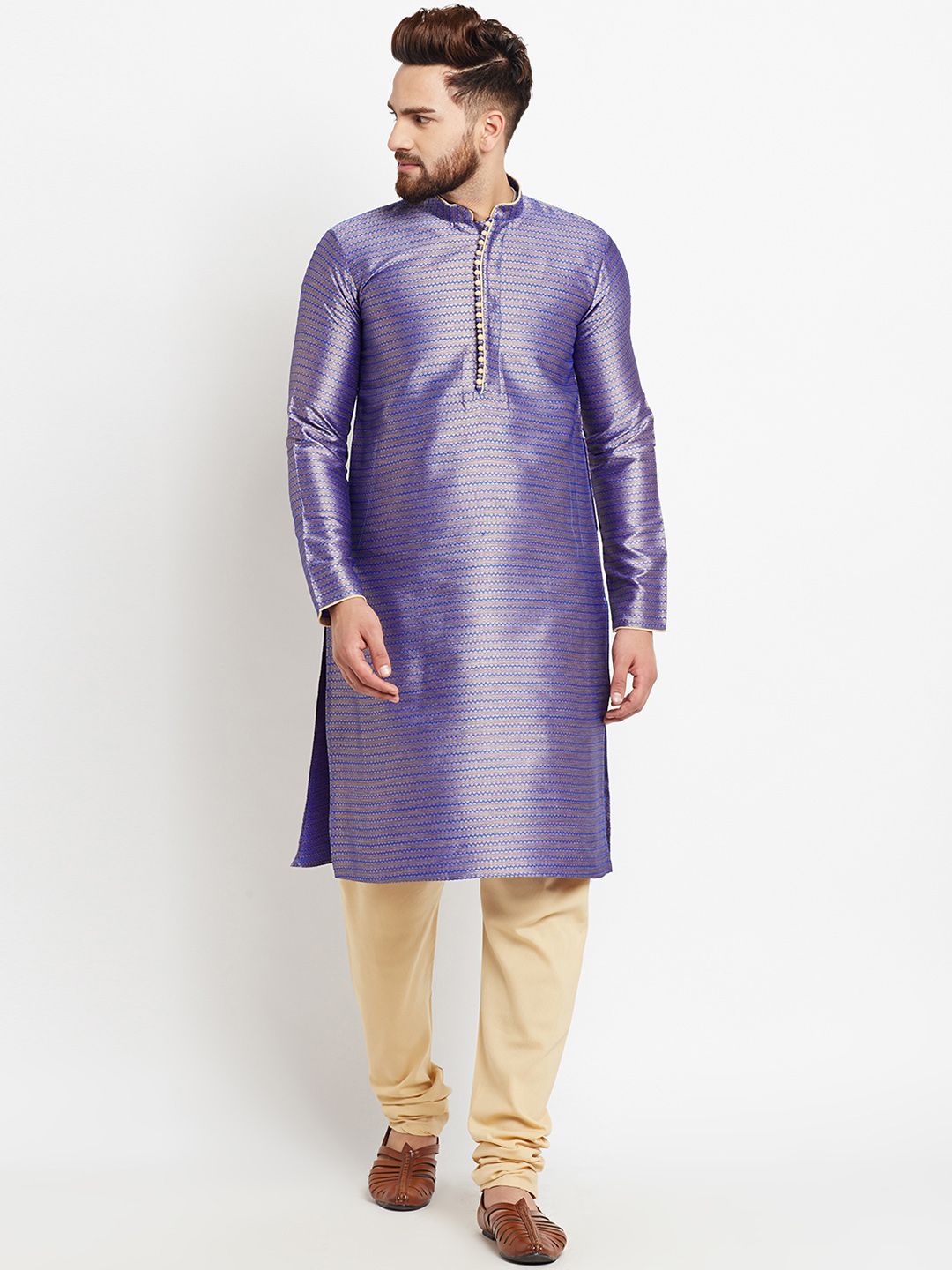 SOJANYA Men Blue Solid Straight Kurta