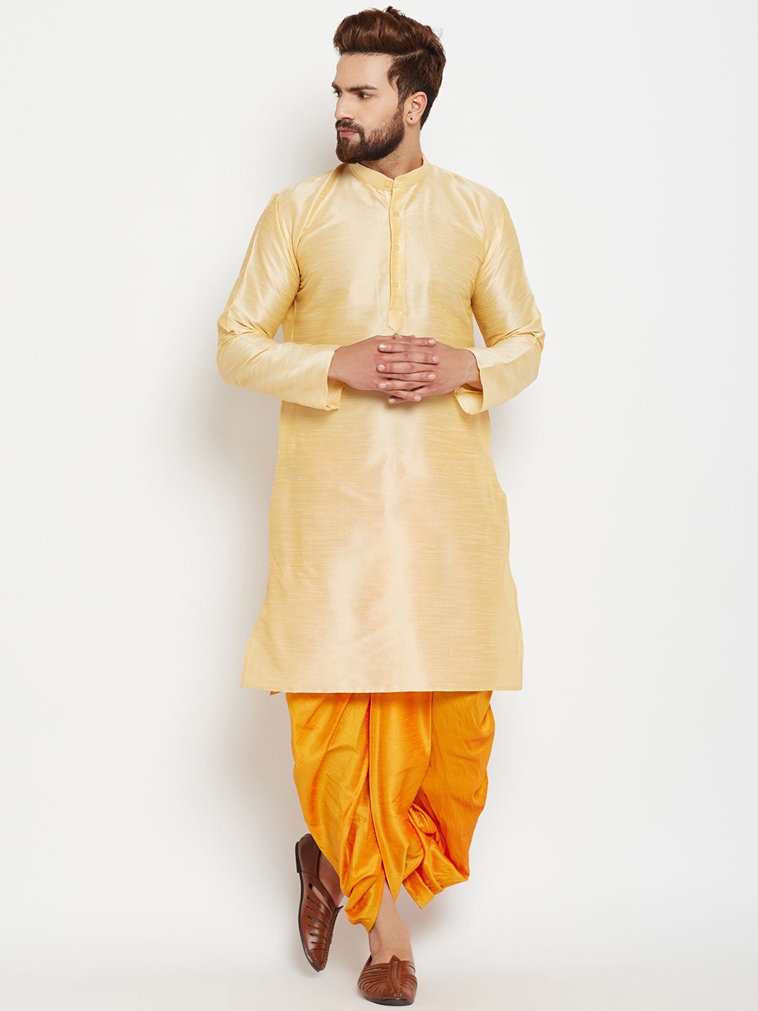 SOJANYA Kurta Lurus Pepejal Berwarna Emas Lelaki