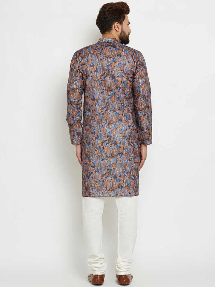 SOJANYA Men Blue & Brown Printed Straight Kurta