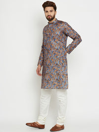 SOJANYA Kurta Lurus Cetakan Biru & Coklat Lelaki