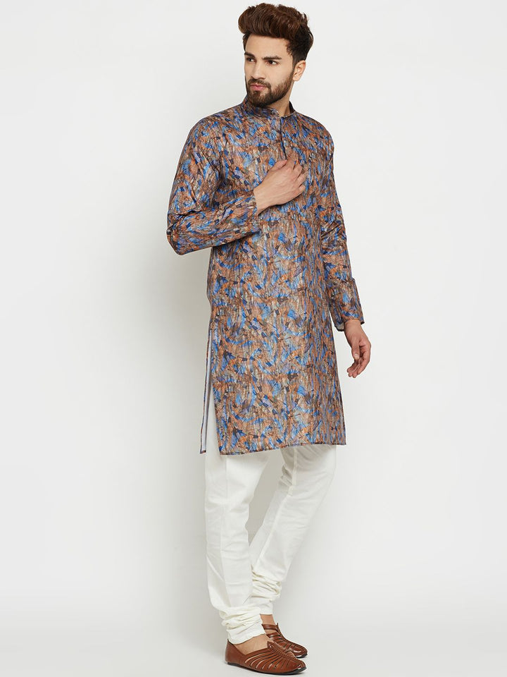 SOJANYA Men Blue & Brown Printed Straight Kurta