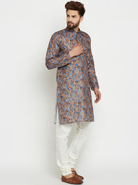 SOJANYA Kurta Lurus Cetakan Biru & Coklat Lelaki