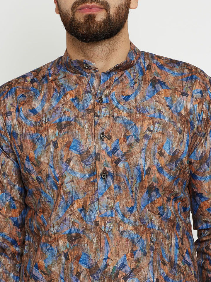 SOJANYA Men Blue & Brown Printed Straight Kurta