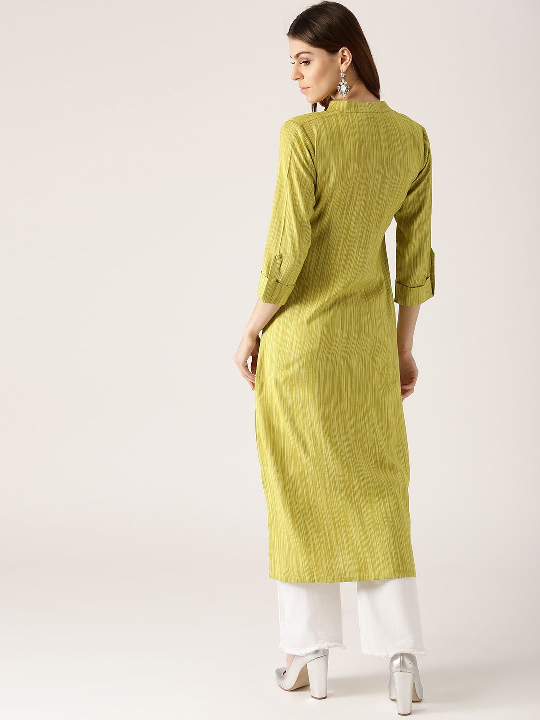 Libas Women Green Striped Straight Kurta